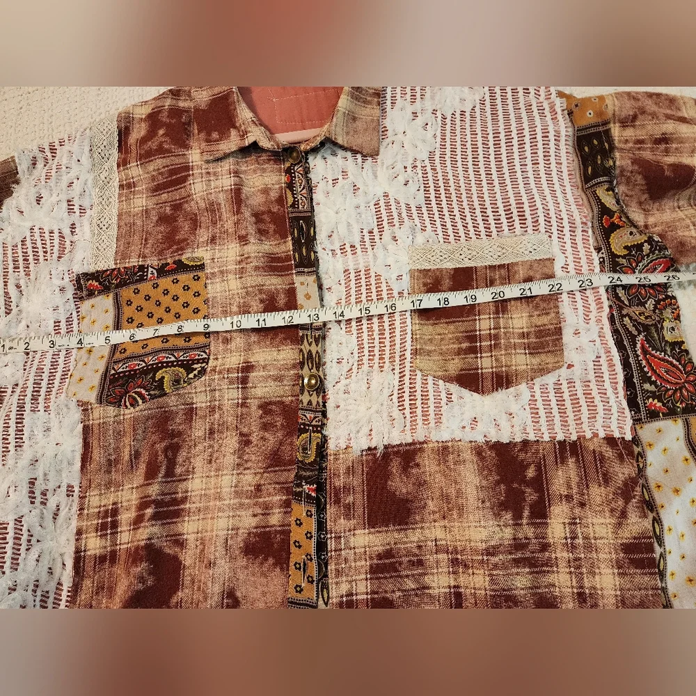 Women's Rust & White Patchwork Button-Front Jacket - Picture 11 of 13
